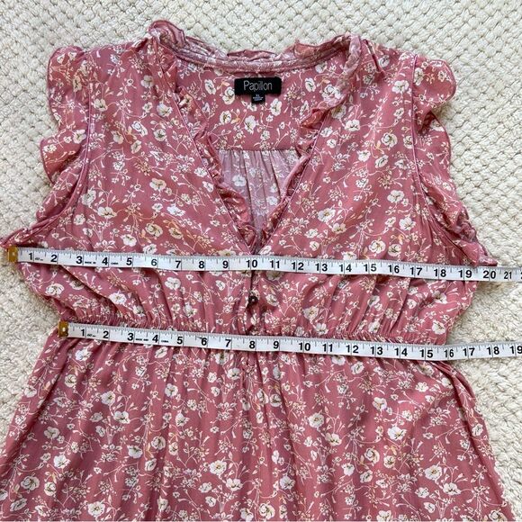 Papillon Floral Babydoll Tea Rose Flutter Sleeve Mini Summer Dress SZ XL - Jr - Picture 6 of 12